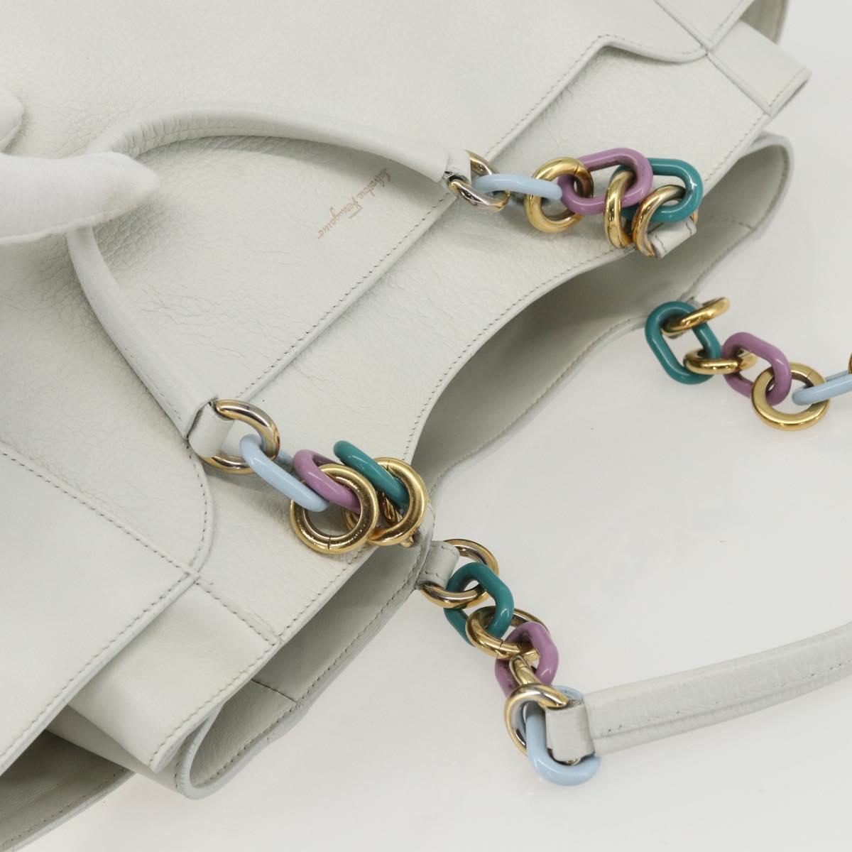 Salvatore Ferragamo Tote Bag Leather White Gold Auth 155630