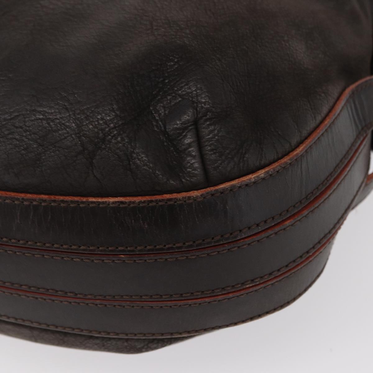 LOEWE Shoulder Bag Leather Brown Silver Auth 155631