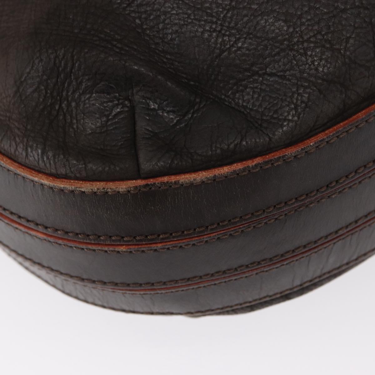 LOEWE Shoulder Bag Leather Brown Silver Auth 155631