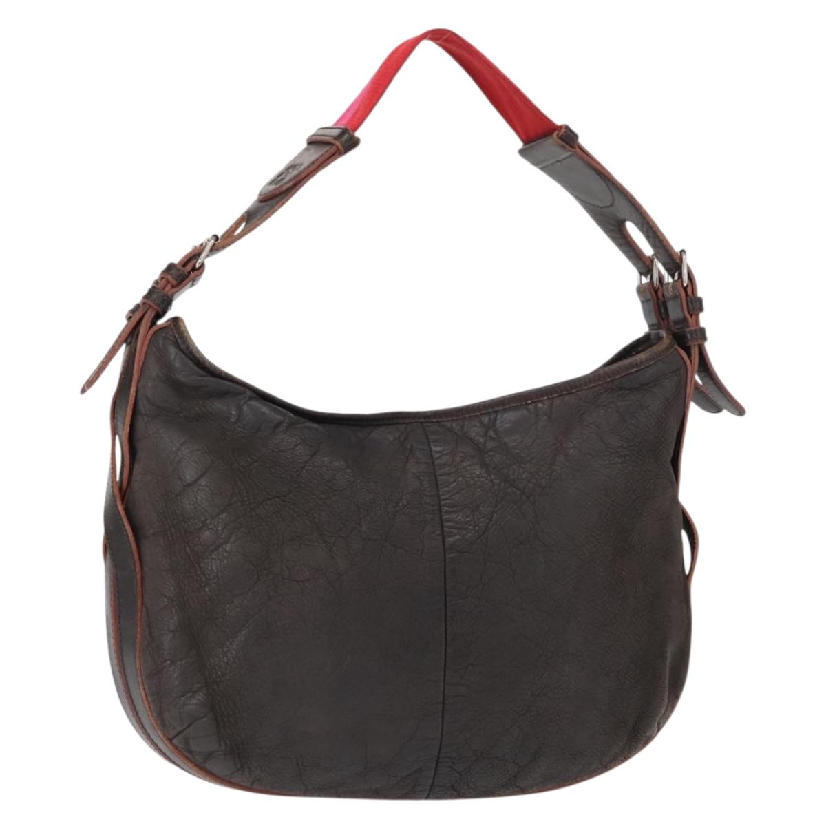 LOEWE Shoulder Bag Leather Brown Silver Auth 155631