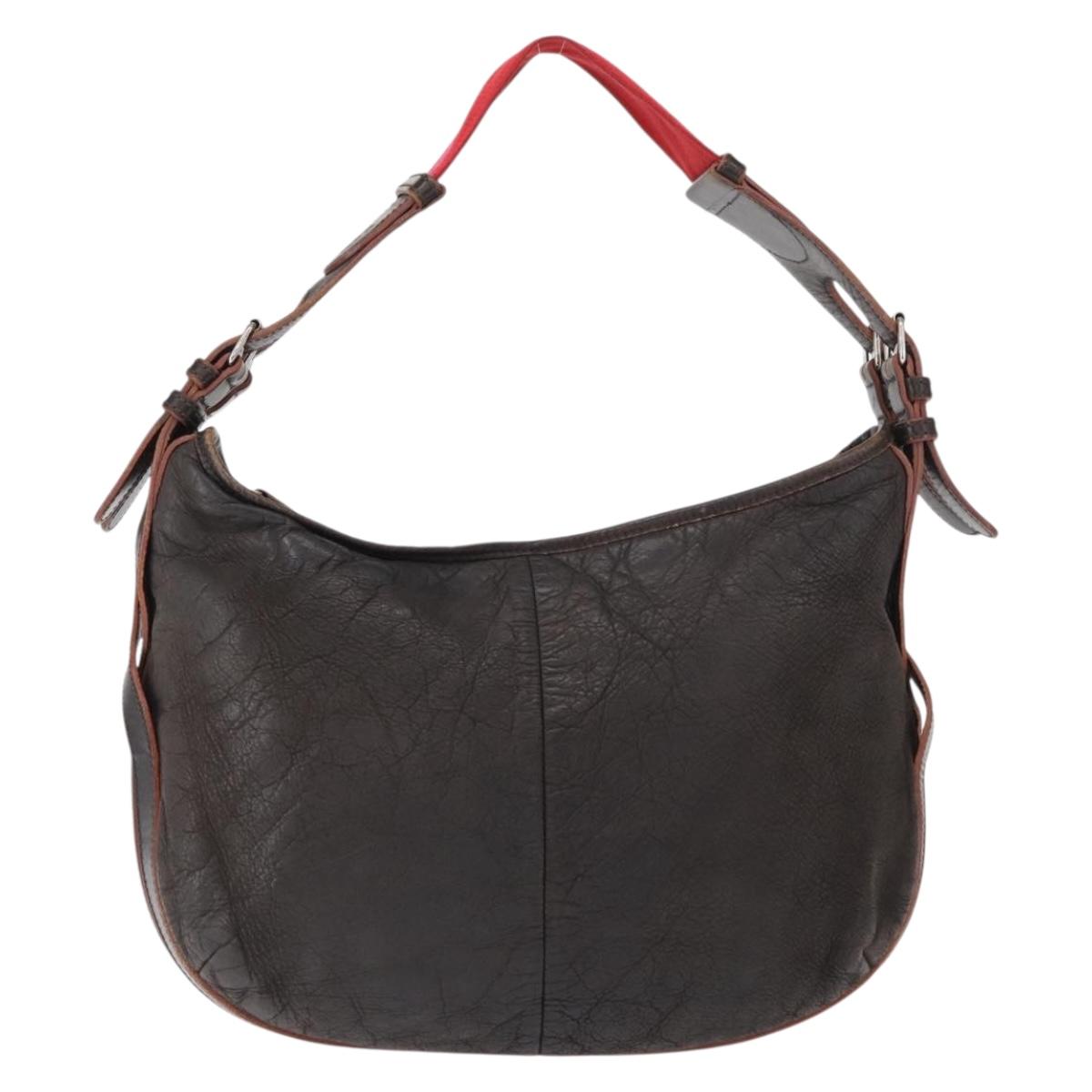 LOEWE Shoulder Bag Leather Brown Silver Auth 155631