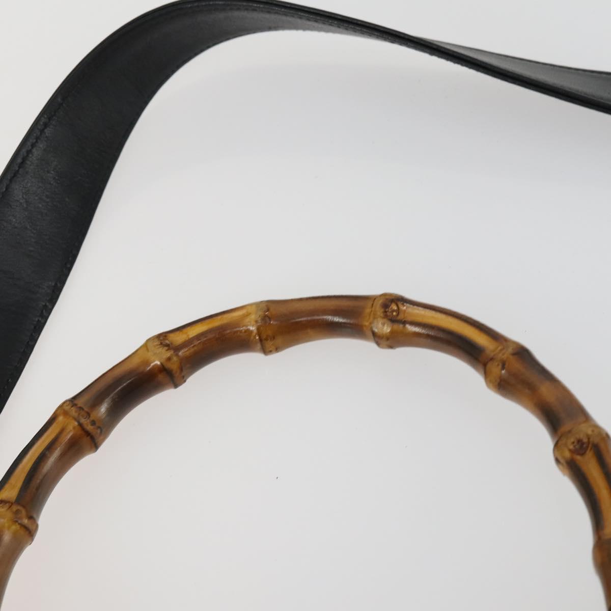 GUCCI Bamboo Shoulder Bag Leather 2way Black Gold 001 1638 2123 Auth 155635