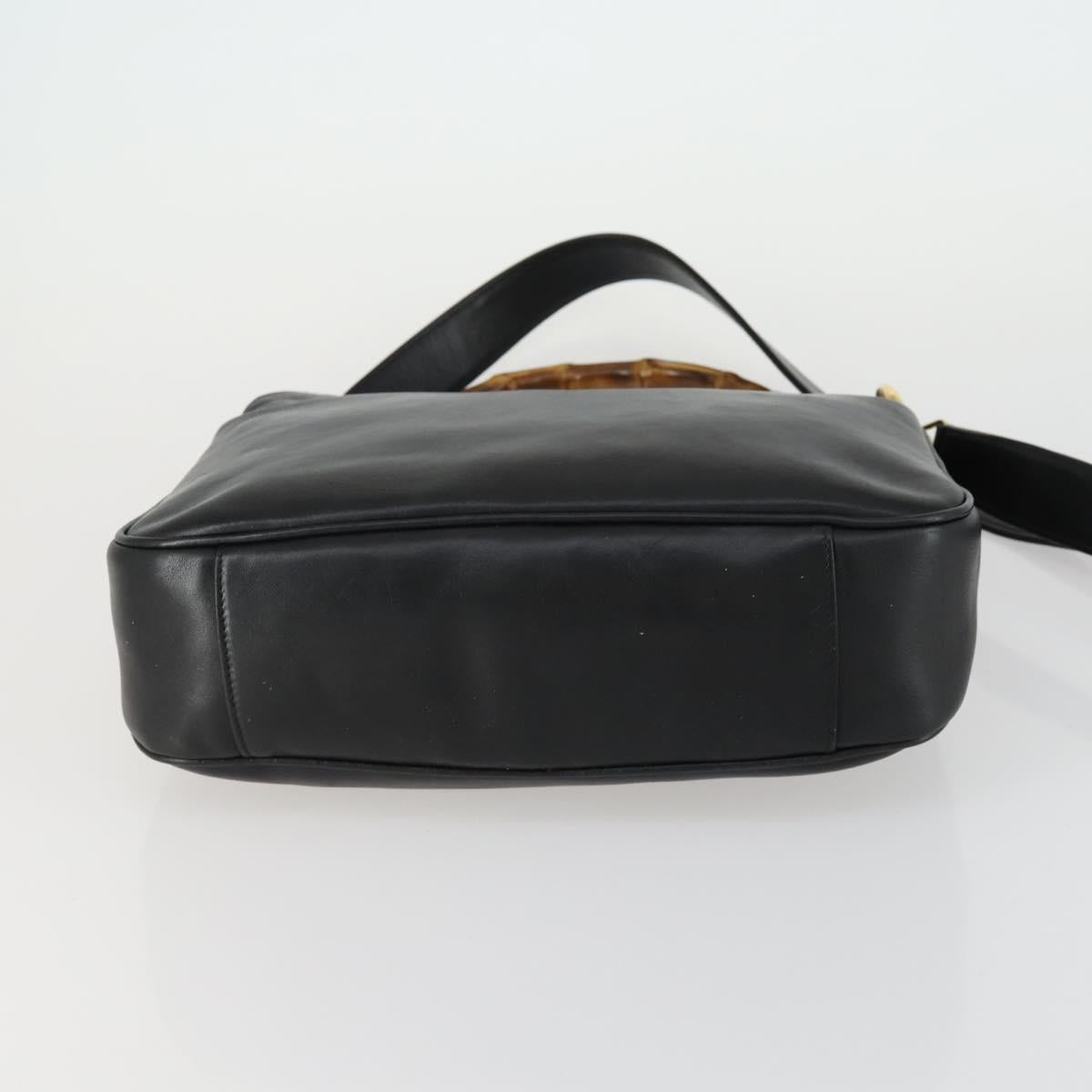 GUCCI Bamboo Shoulder Bag Leather 2way Black Gold 001 1638 2123 Auth 155635