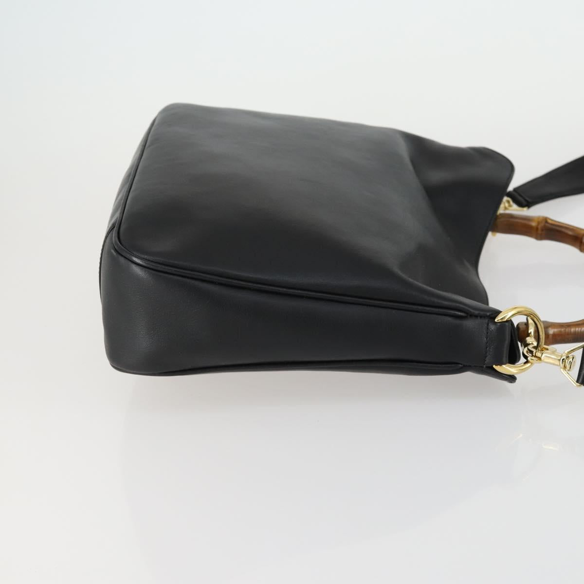 GUCCI Bamboo Shoulder Bag Leather 2way Black Gold 001 1638 2123 Auth 155635