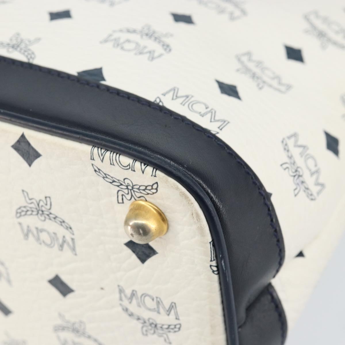 MCM Logogram Vicetos Hand Bag PVC Leather White Gold Auth 155639