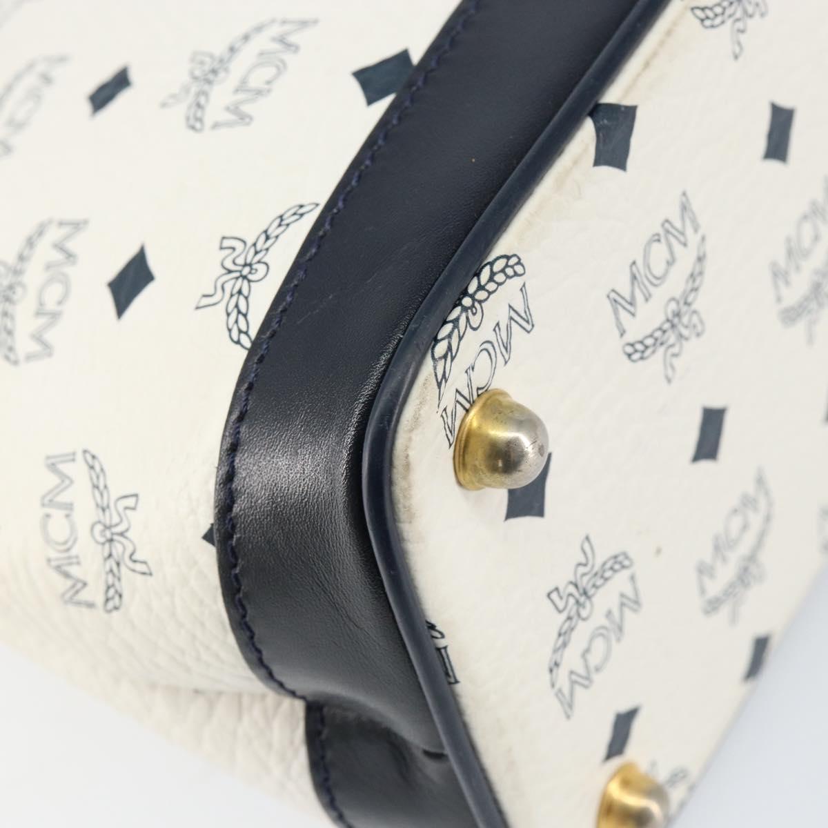 MCM Logogram Vicetos Hand Bag PVC Leather White Gold Auth 155639