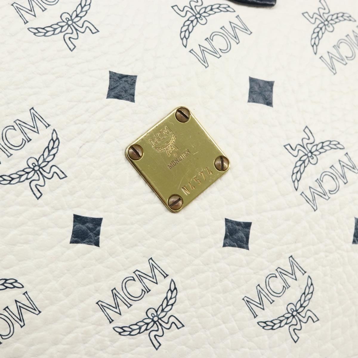 MCM Logogram Vicetos Hand Bag PVC Leather White Gold Auth 155639