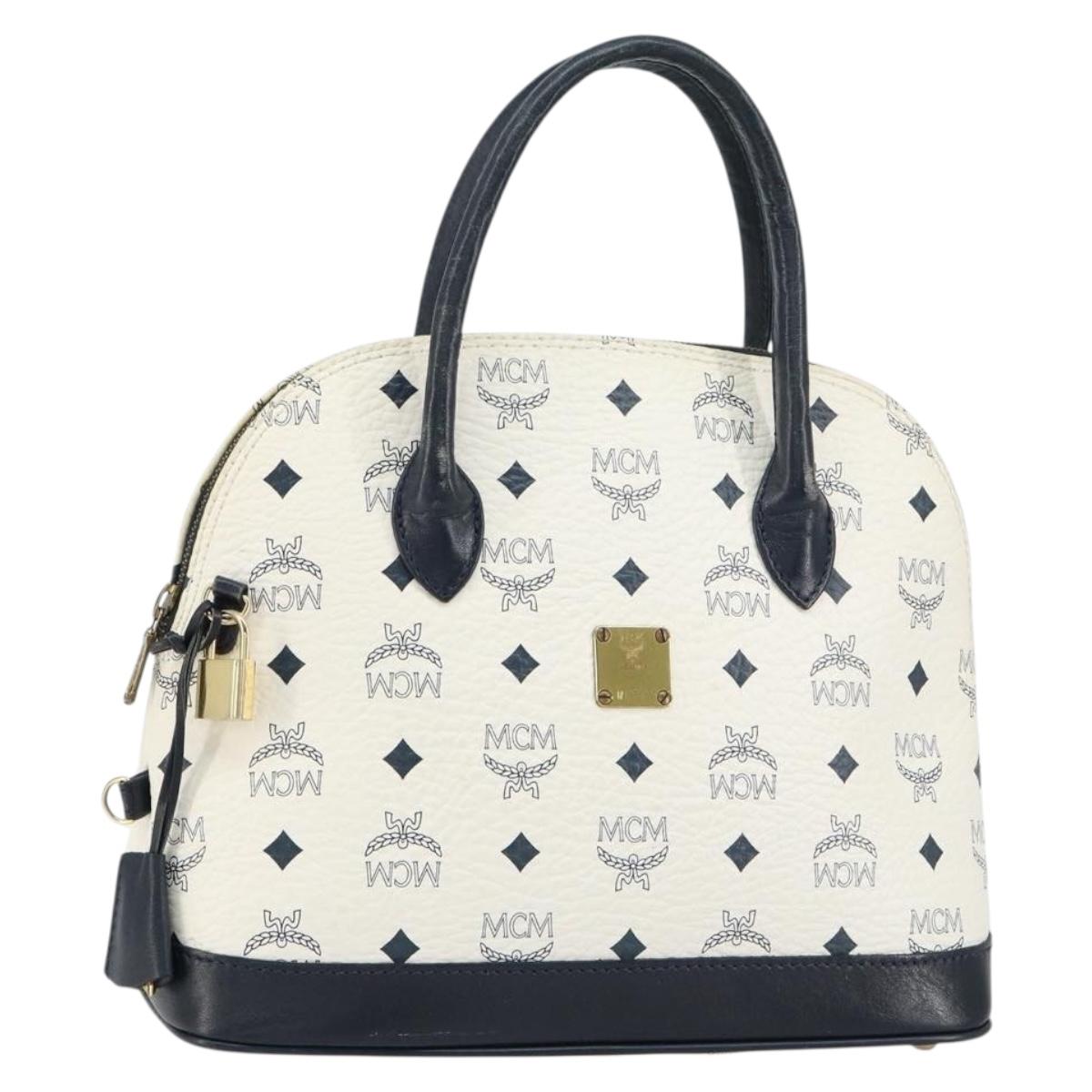 MCM Logogram Vicetos Hand Bag PVC Leather White Gold Auth 155639