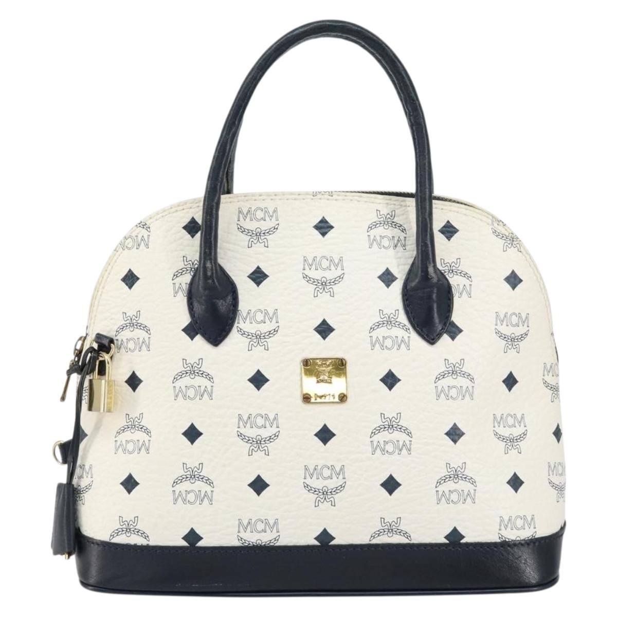 MCM Logogram Vicetos Hand Bag PVC Leather White Gold Auth 155639