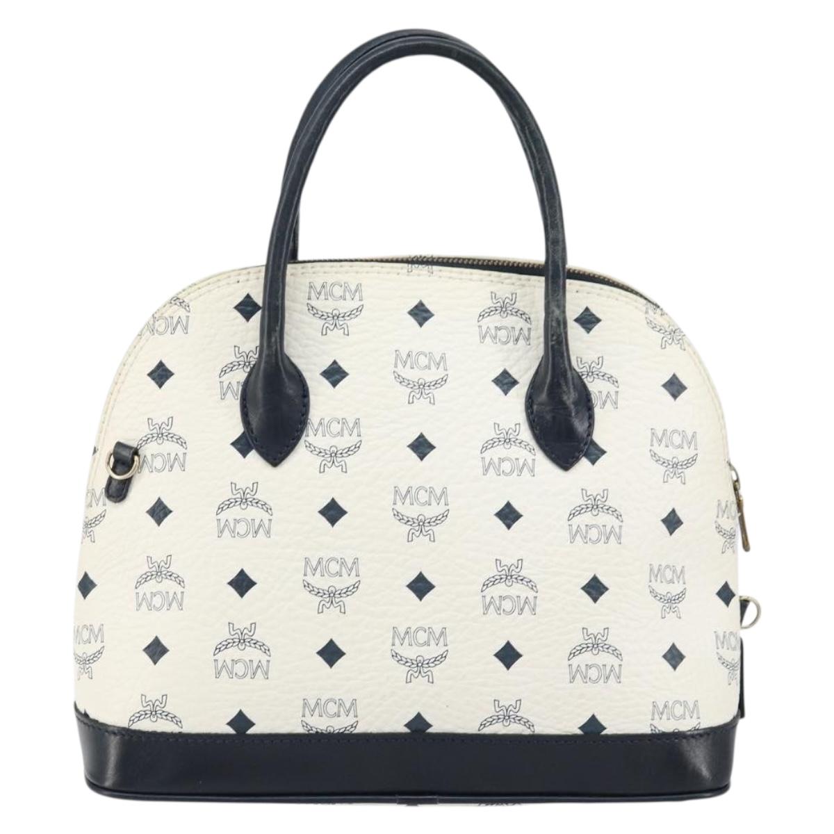 MCM Logogram Vicetos Hand Bag PVC Leather White Gold Auth 155639