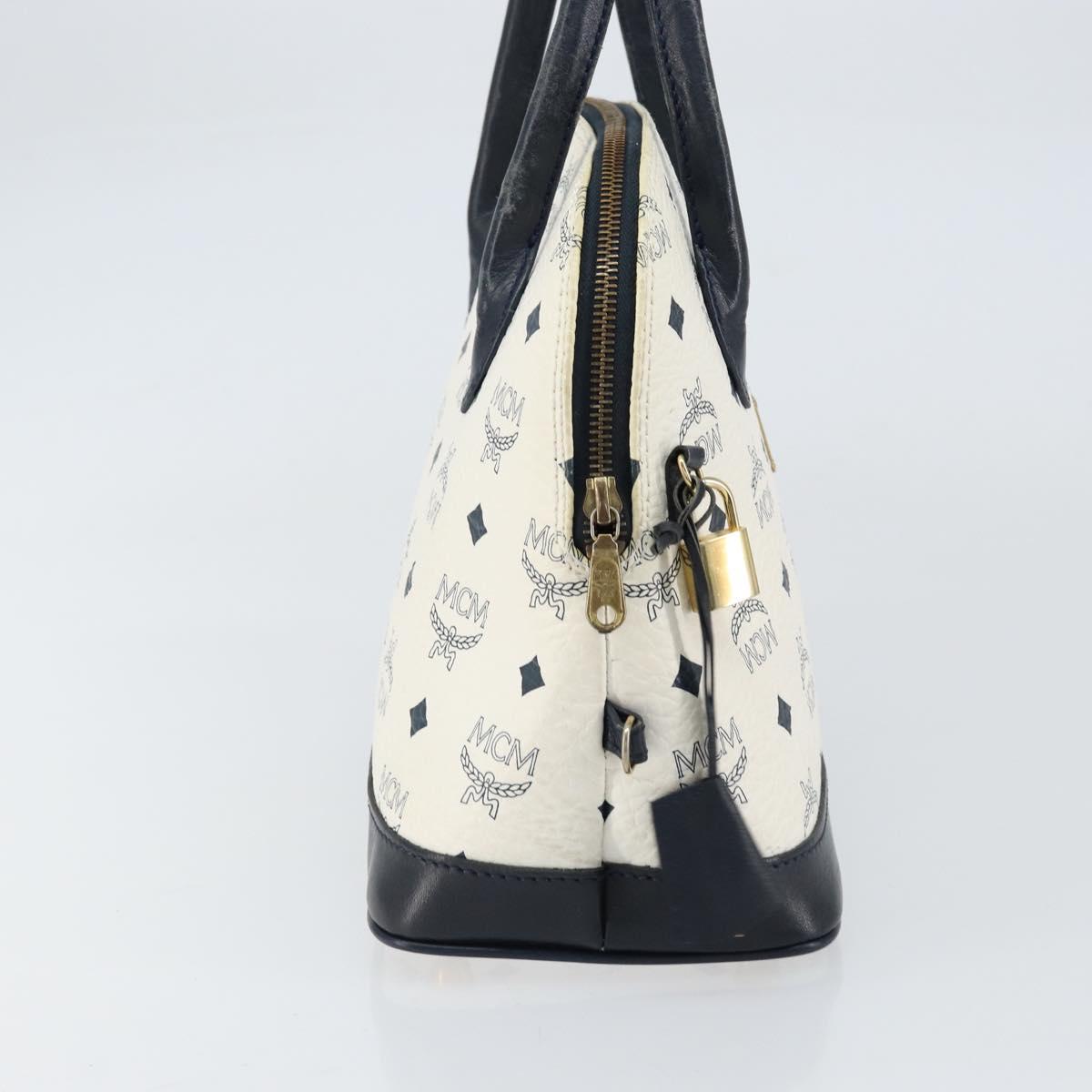 MCM Logogram Vicetos Hand Bag PVC Leather White Gold Auth 155639