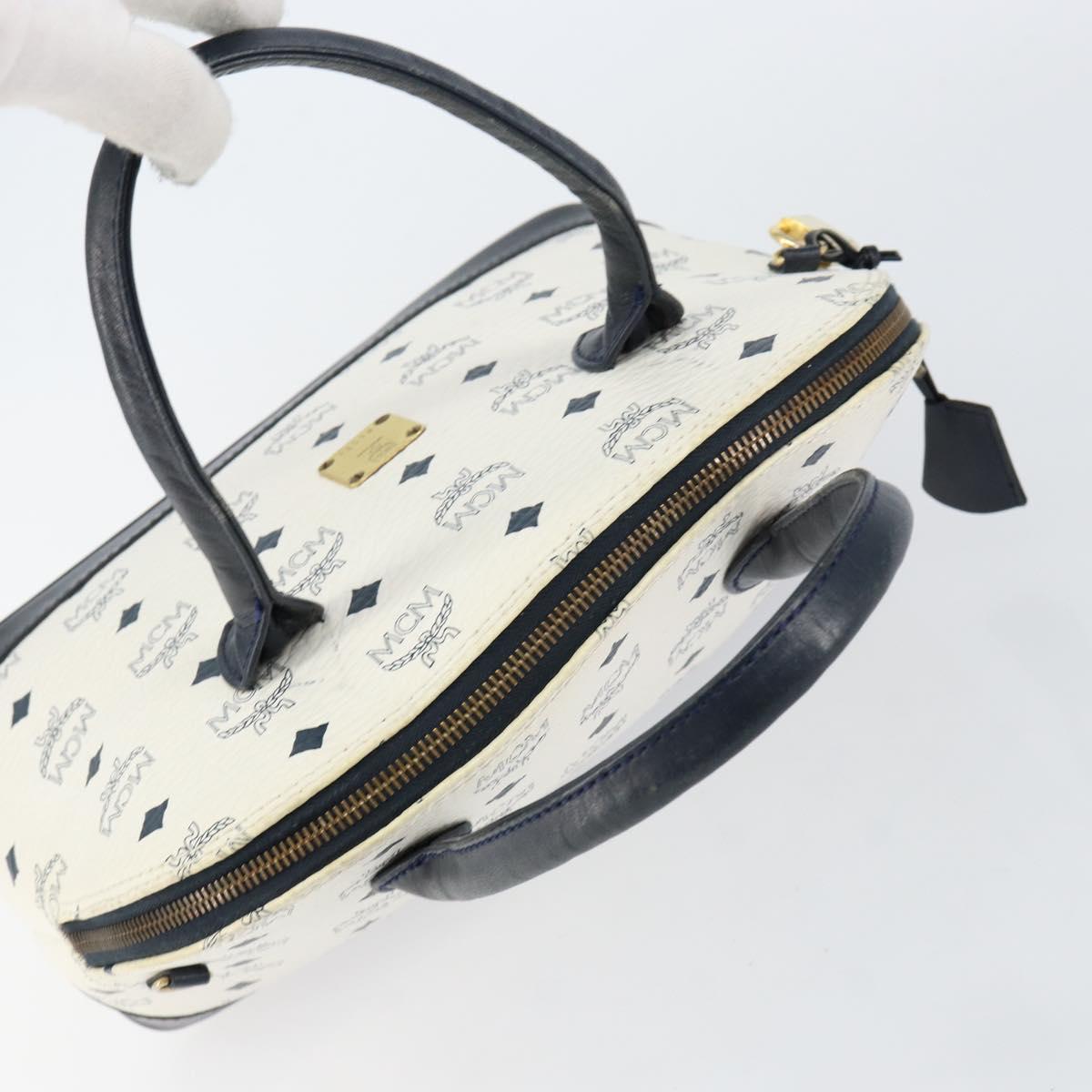 MCM Logogram Vicetos Hand Bag PVC Leather White Gold Auth 155639
