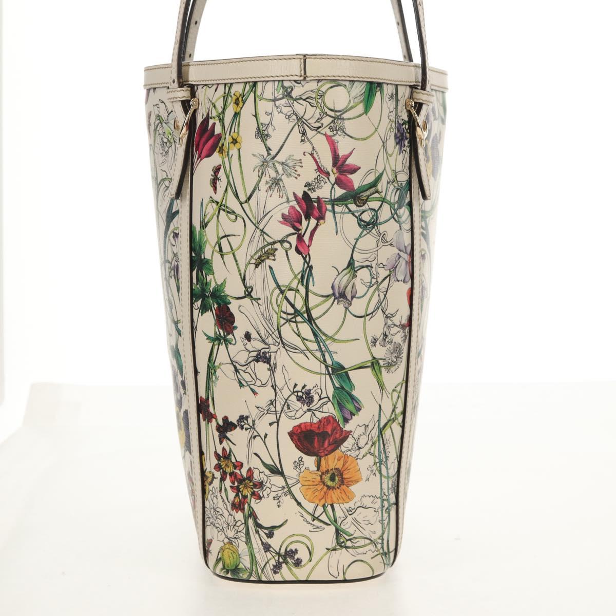 GUCCI Flora Tote Bag Leather White Gold 336777 Auth 155641V