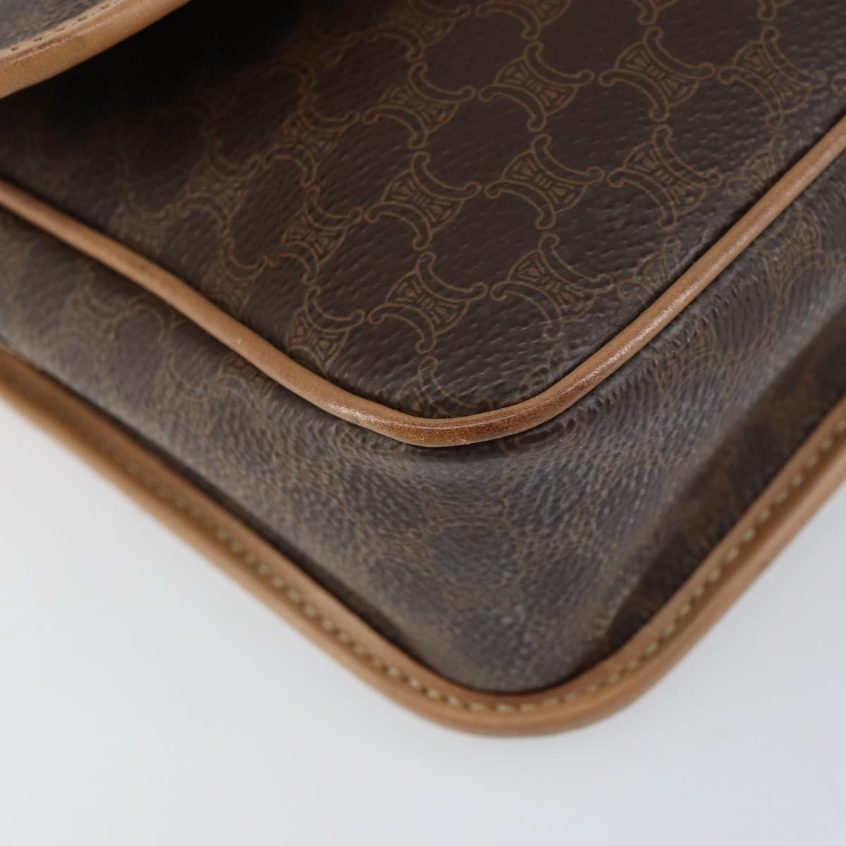 CELINE Macadam Canvas Shoulder Bag PVC Leather Brown Gold Auth 155643