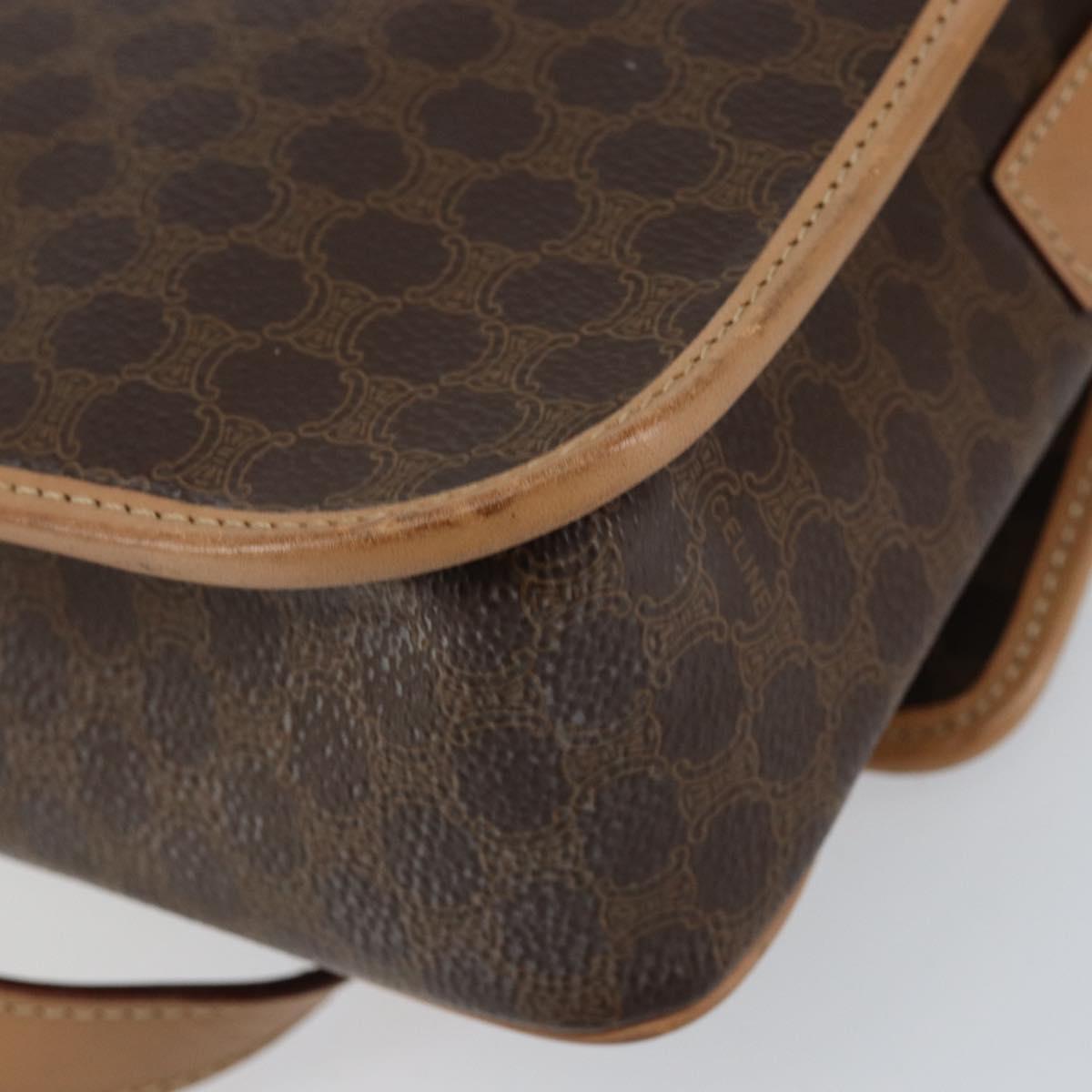 CELINE Macadam Canvas Shoulder Bag PVC Leather Brown Gold Auth 155643