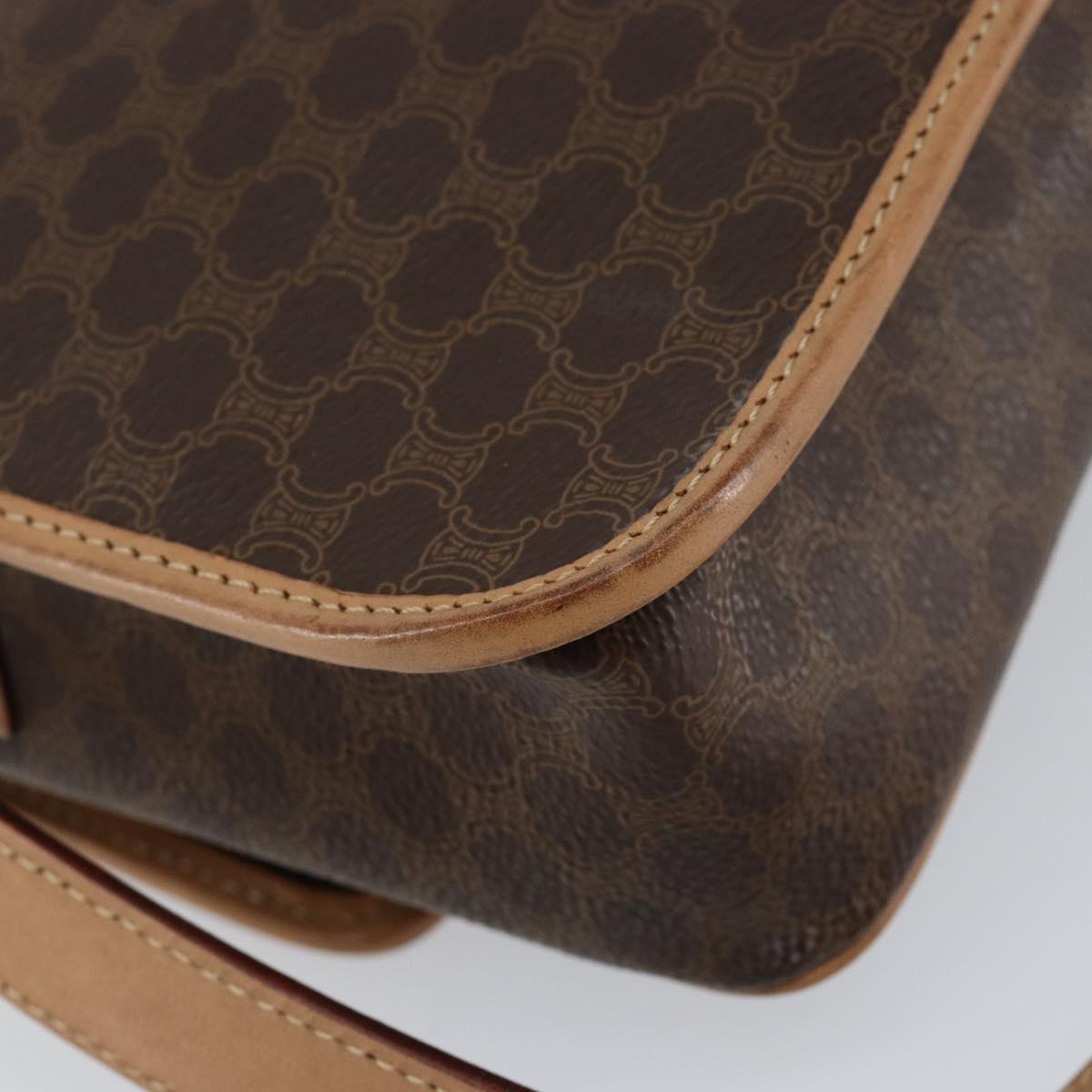 CELINE Macadam Canvas Shoulder Bag PVC Leather Brown Gold Auth 155643