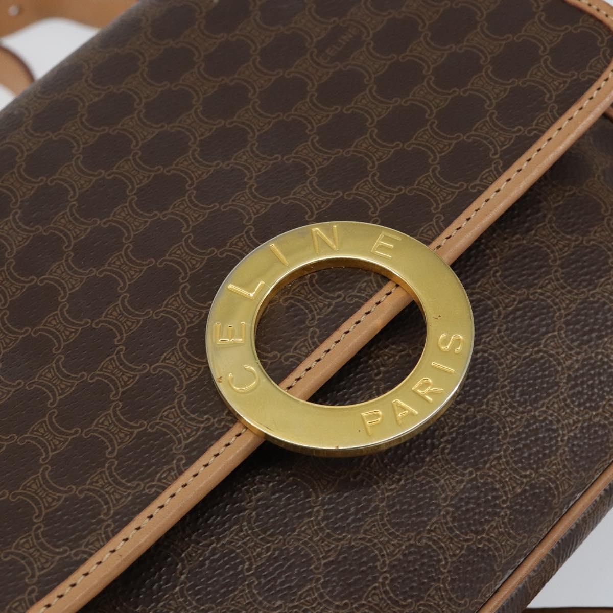 CELINE Macadam Canvas Shoulder Bag PVC Leather Brown Gold Auth 155643
