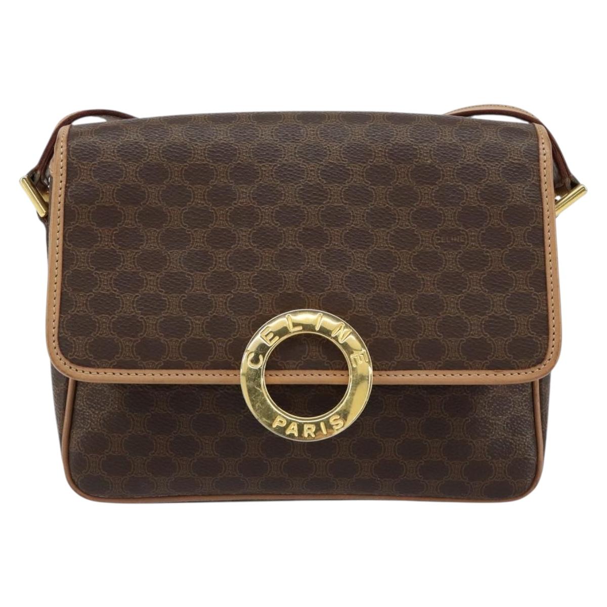 CELINE Macadam Canvas Shoulder Bag PVC Leather Brown Gold Auth 155643