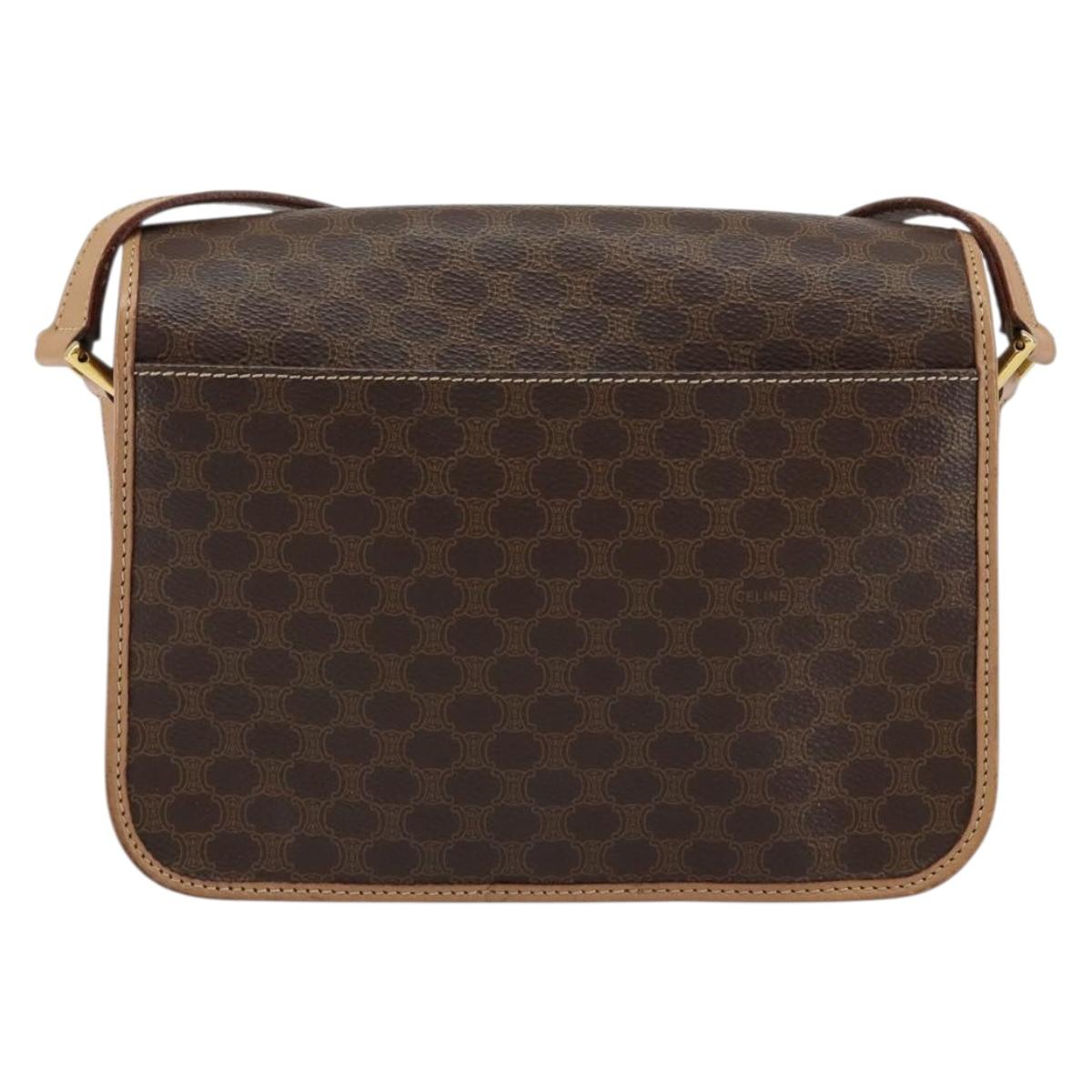 CELINE Macadam Canvas Shoulder Bag PVC Leather Brown Gold Auth 155643