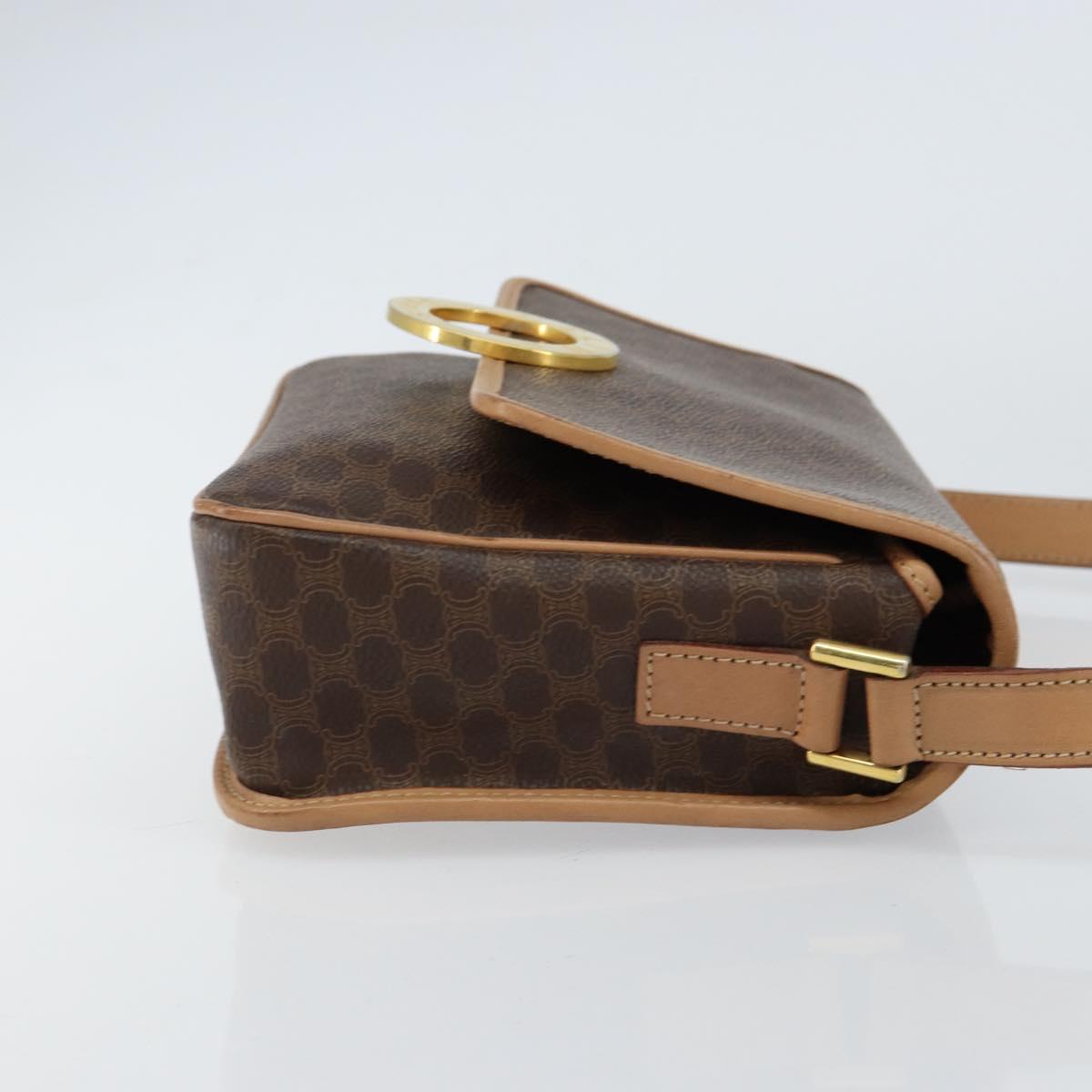 CELINE Macadam Canvas Shoulder Bag PVC Leather Brown Gold Auth 155643