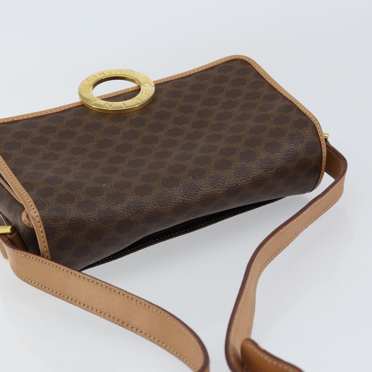 CELINE Macadam Canvas Shoulder Bag PVC Leather Brown Gold Auth 155643