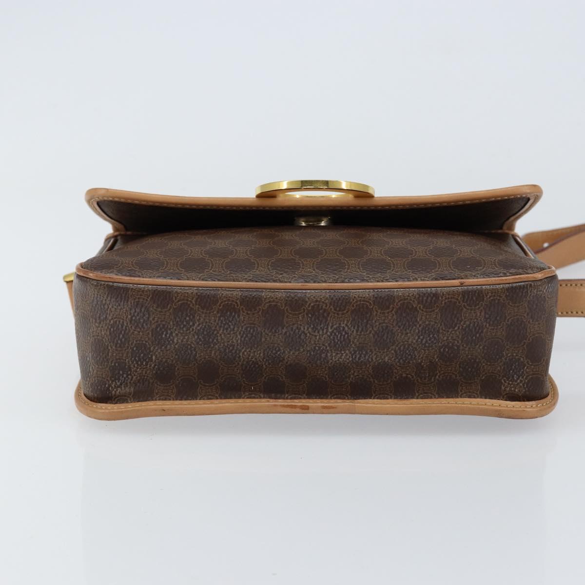 CELINE Macadam Canvas Shoulder Bag PVC Leather Brown Gold Auth 155643