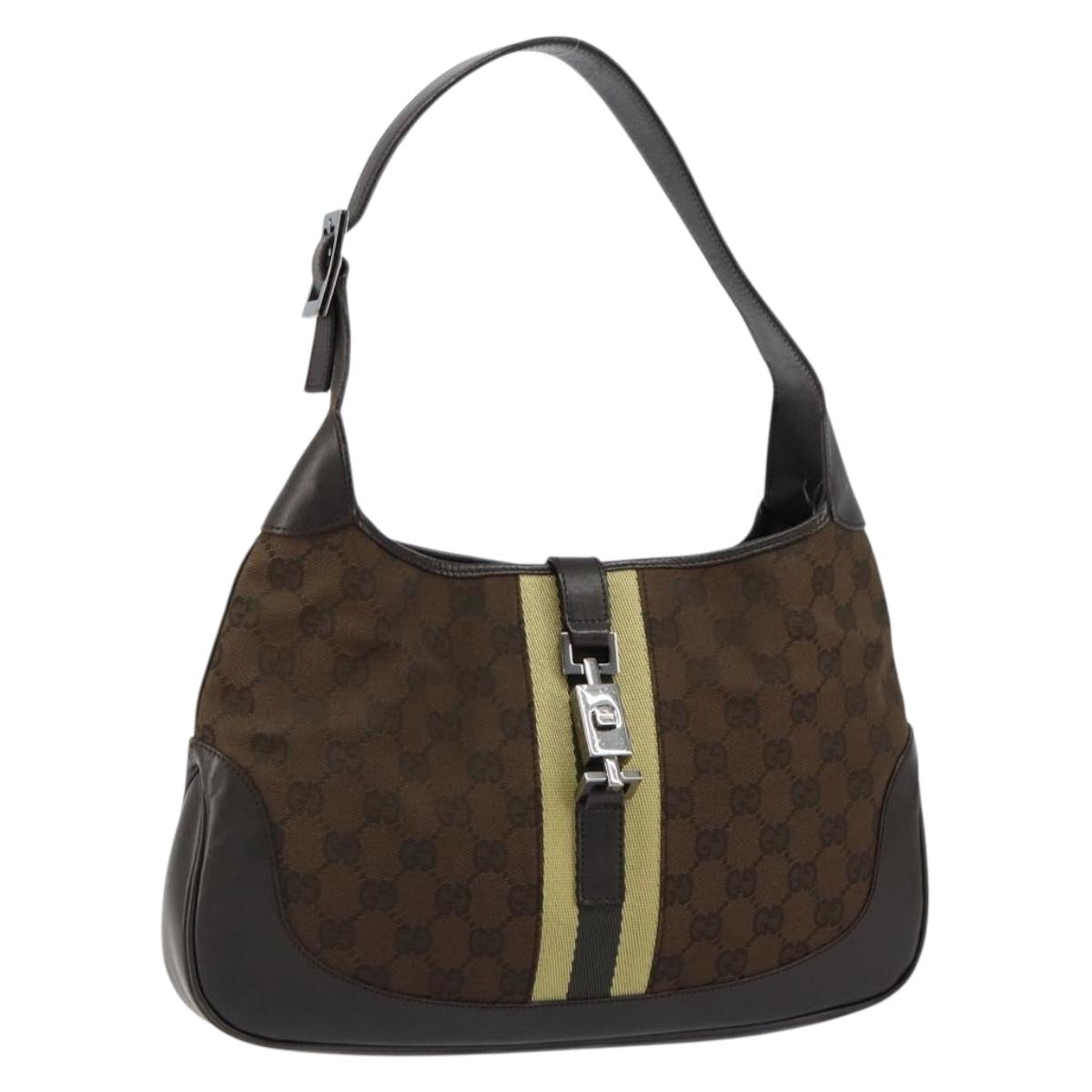 GUCCI GG Canvas Jackie Shoulder Bag Brown Silver 00963 Auth 155647