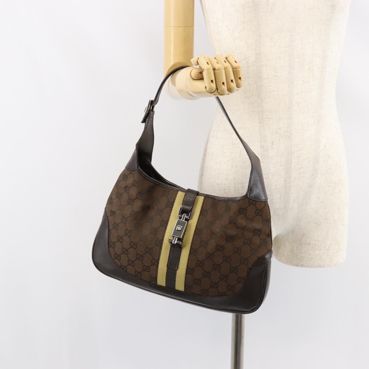 GUCCI GG Canvas Jackie Shoulder Bag Brown Silver 00963 Auth 155647