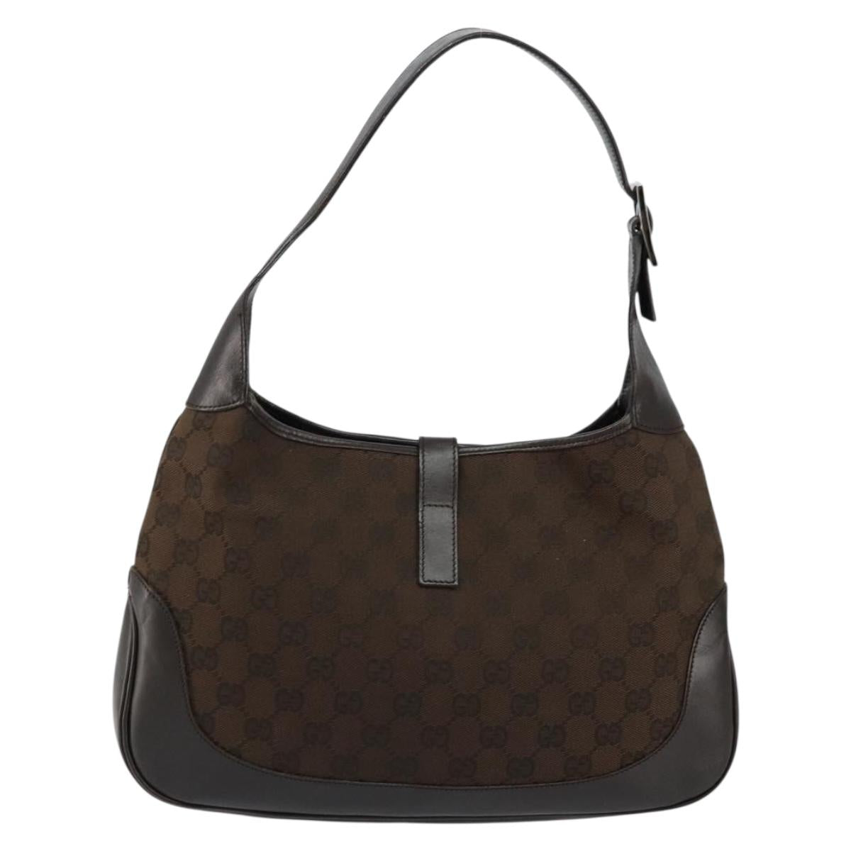 GUCCI GG Canvas Jackie Shoulder Bag Brown Silver 00963 Auth 155647