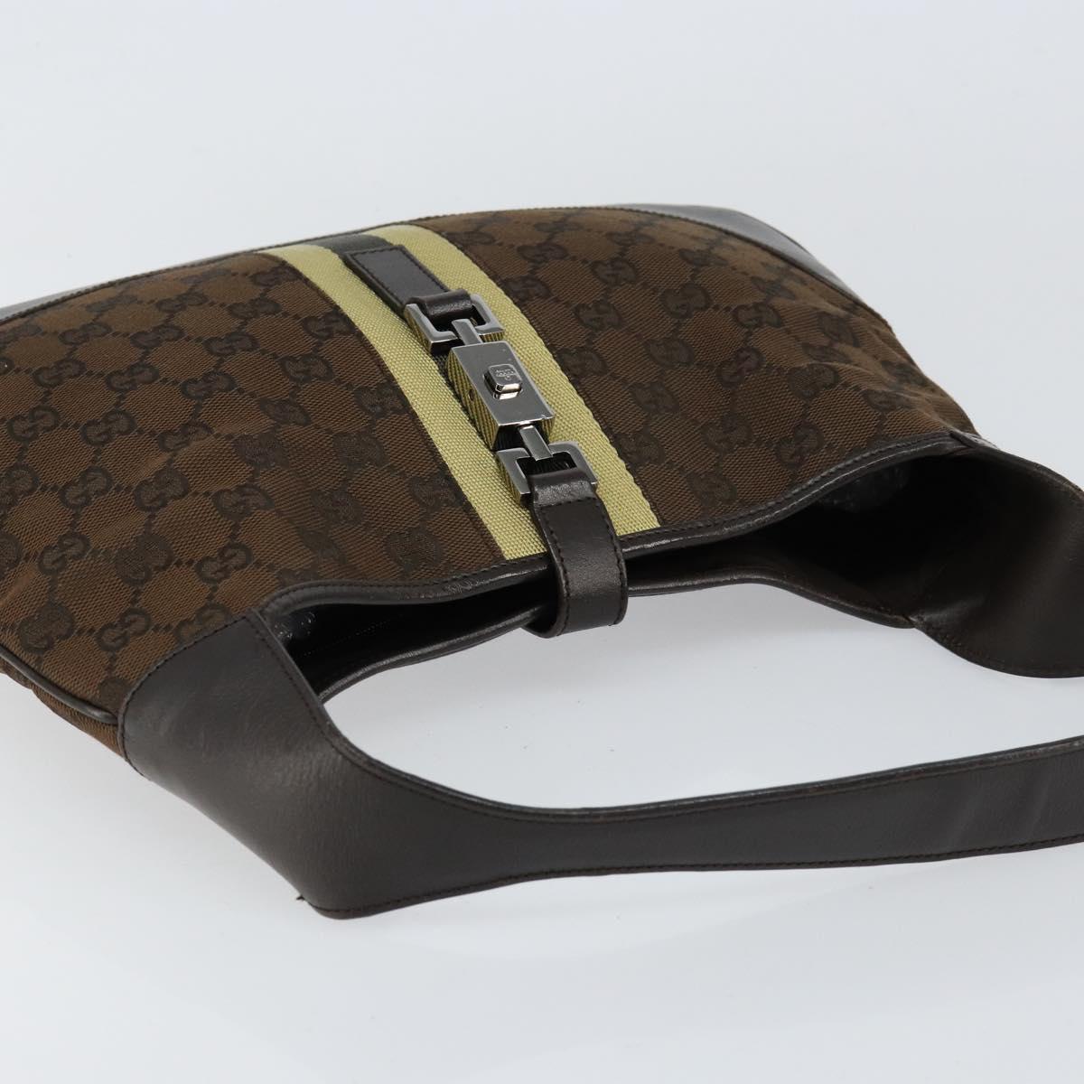 GUCCI GG Canvas Jackie Shoulder Bag Brown Silver 00963 Auth 155647