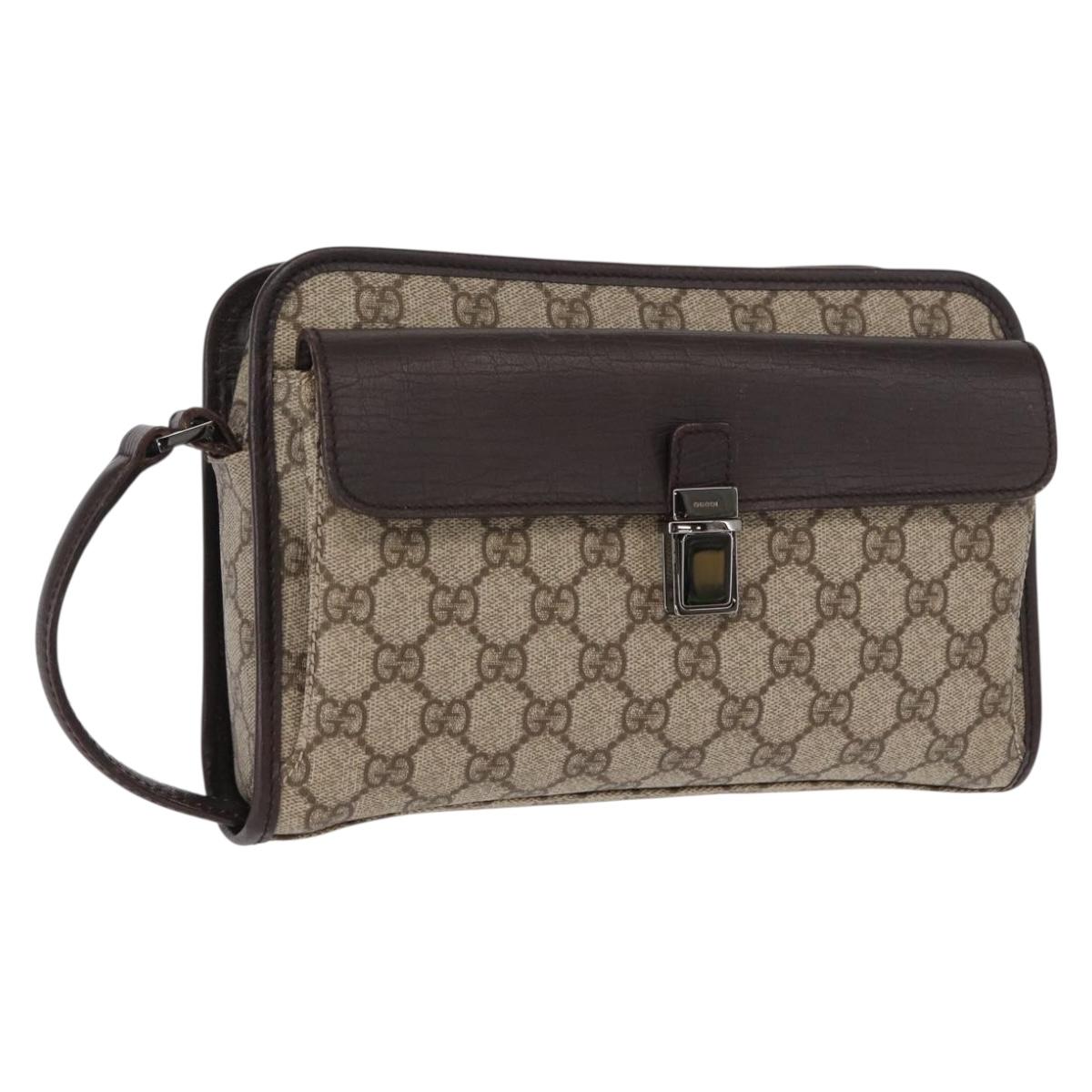 GUCCI GG Supreme Clutch Bag PVC Beige Silver 108844 Auth 155648