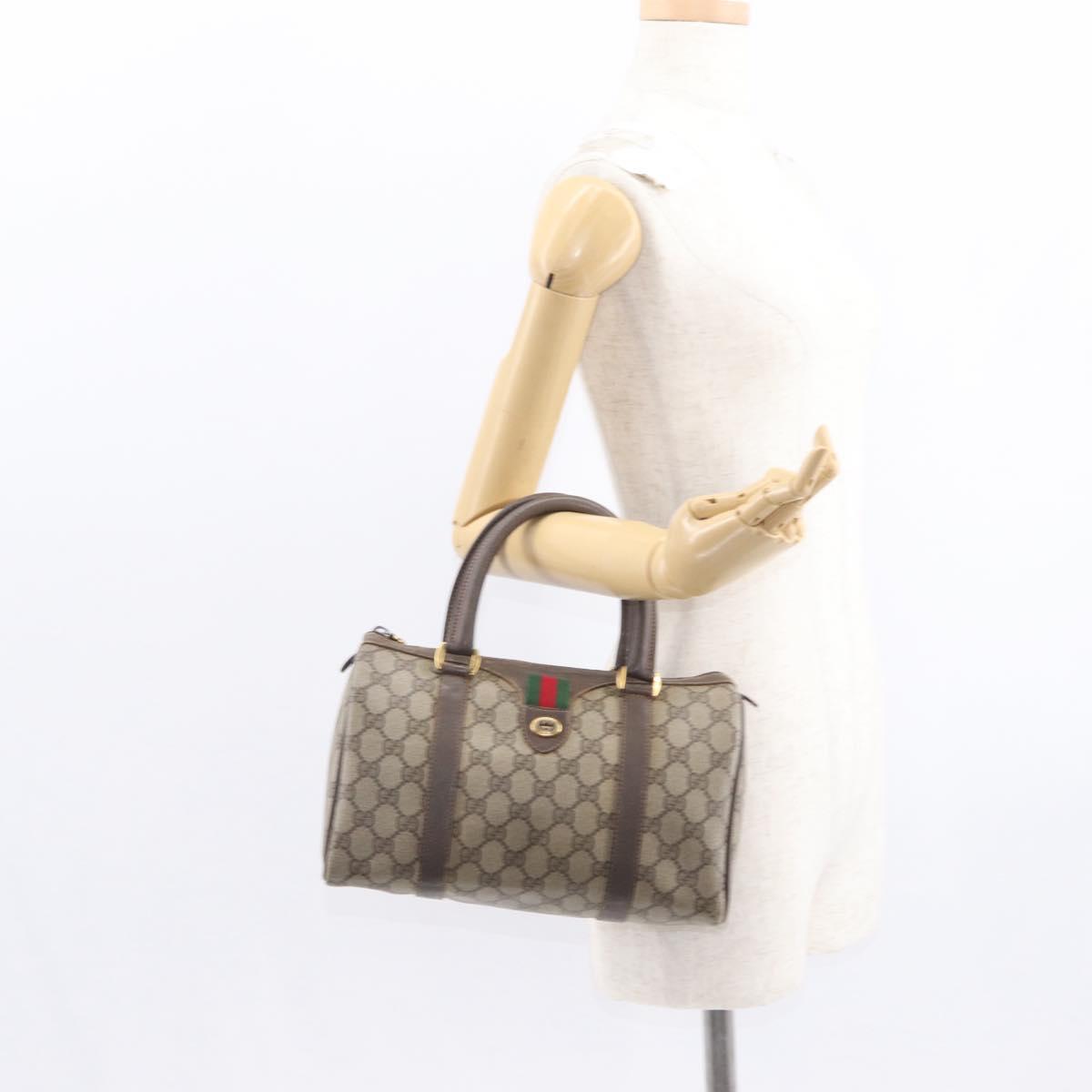 GUCCI GG Supreme Web Sherry Line Boston Bag PVC Beige Gold 40 02 006 Auth 155649