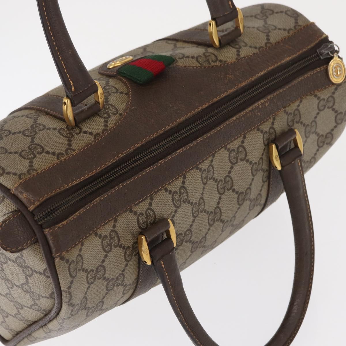 GUCCI GG Supreme Web Sherry Line Boston Bag PVC Beige Gold 40 02 006 Auth 155649