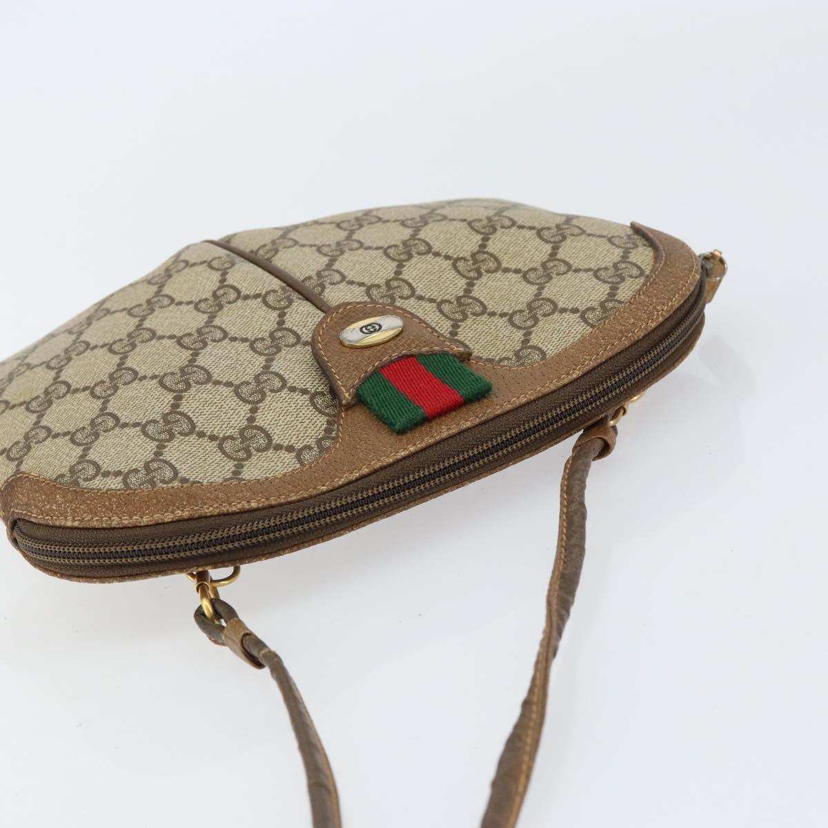 GUCCI GG Supreme Web Sherry Line Bag PVC Beige Gold 904 02 047 Auth 155650