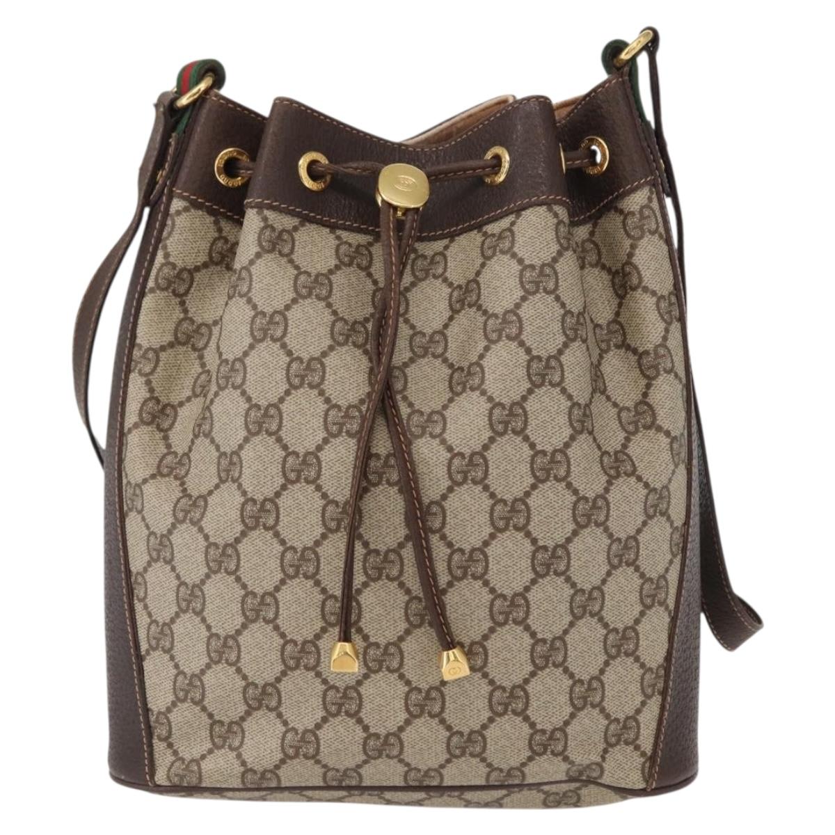 GUCCI GG Supreme Web Sherry Line Bag PVC Beige Gold 164 02 034 Auth 155652