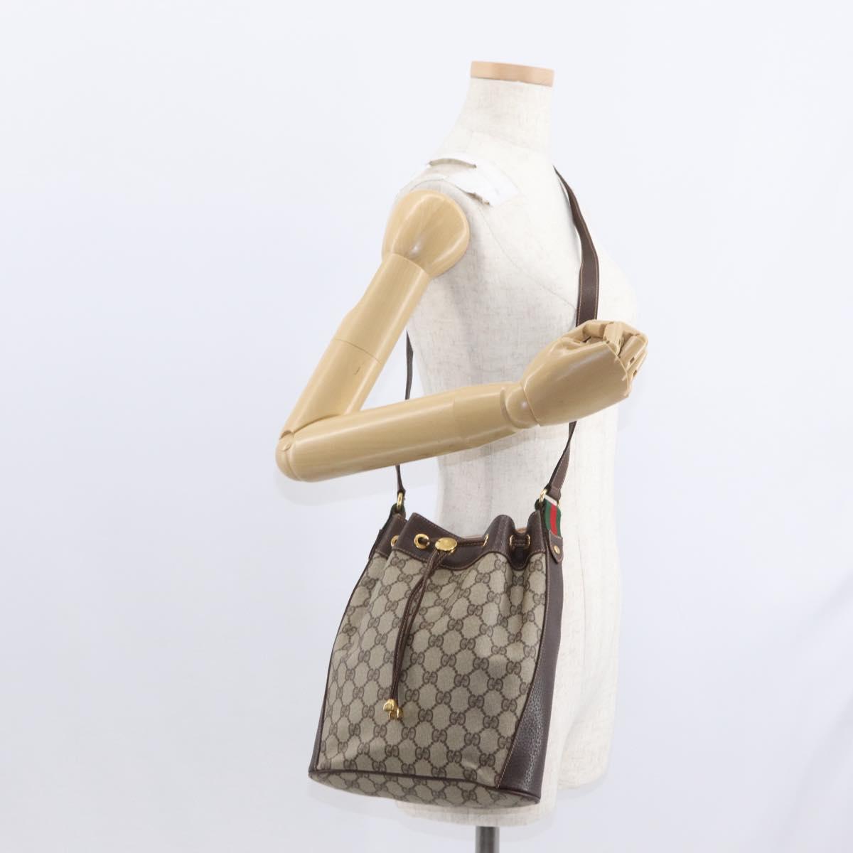 GUCCI GG Supreme Web Sherry Line Bag PVC Beige Gold 164 02 034 Auth 155652