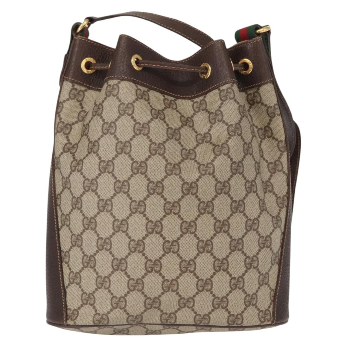 GUCCI GG Supreme Web Sherry Line Bag PVC Beige Gold 164 02 034 Auth 155652