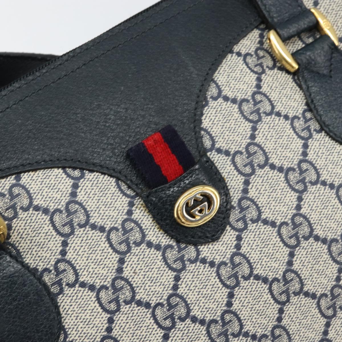GUCCI GG Supreme Sherry Line Hand Bag PVC Navy Red 41 02 079 Auth 155654