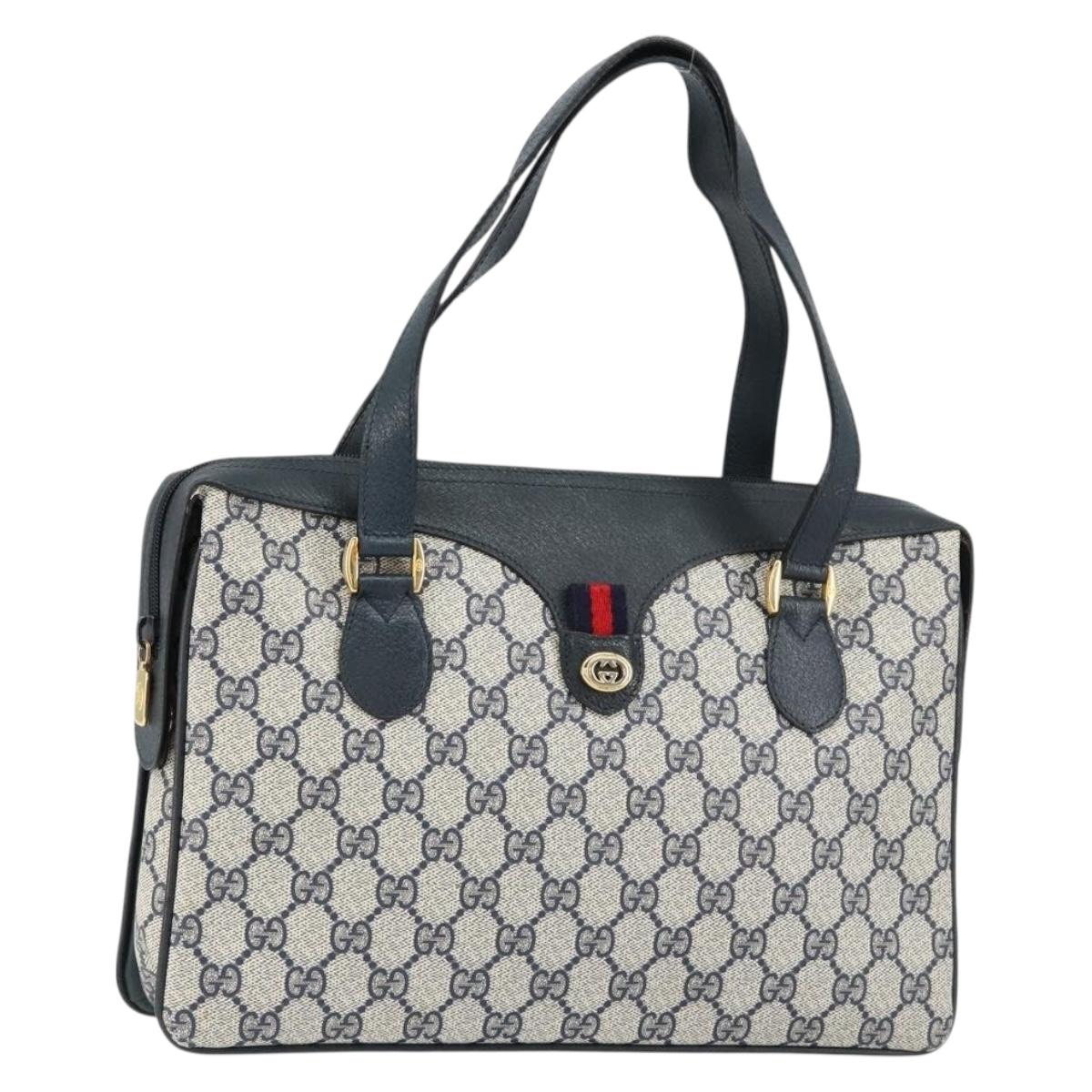 GUCCI GG Supreme Sherry Line Hand Bag PVC Navy Red 41 02 079 Auth 155654