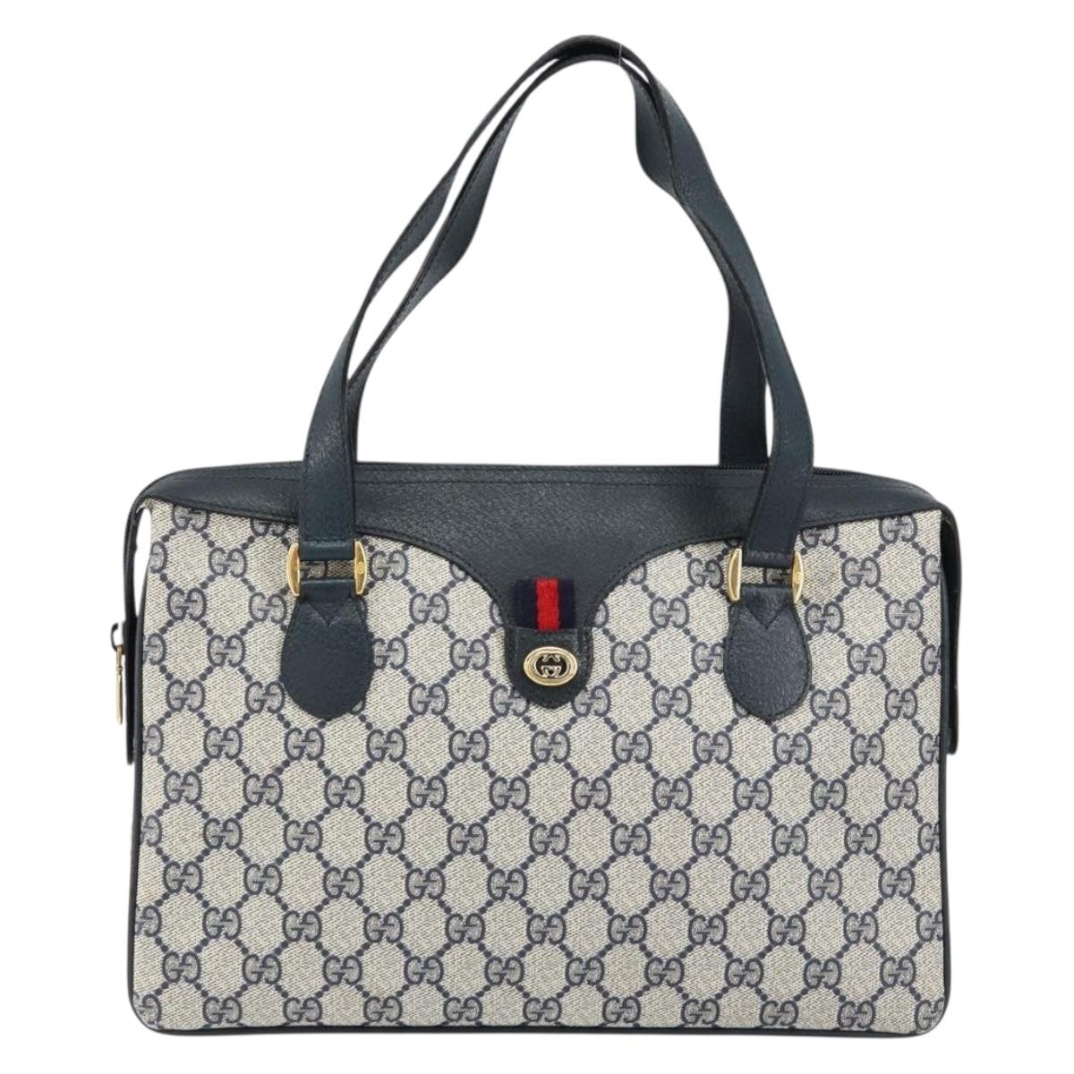 GUCCI GG Supreme Sherry Line Hand Bag PVC Navy Red 41 02 079 Auth 155654