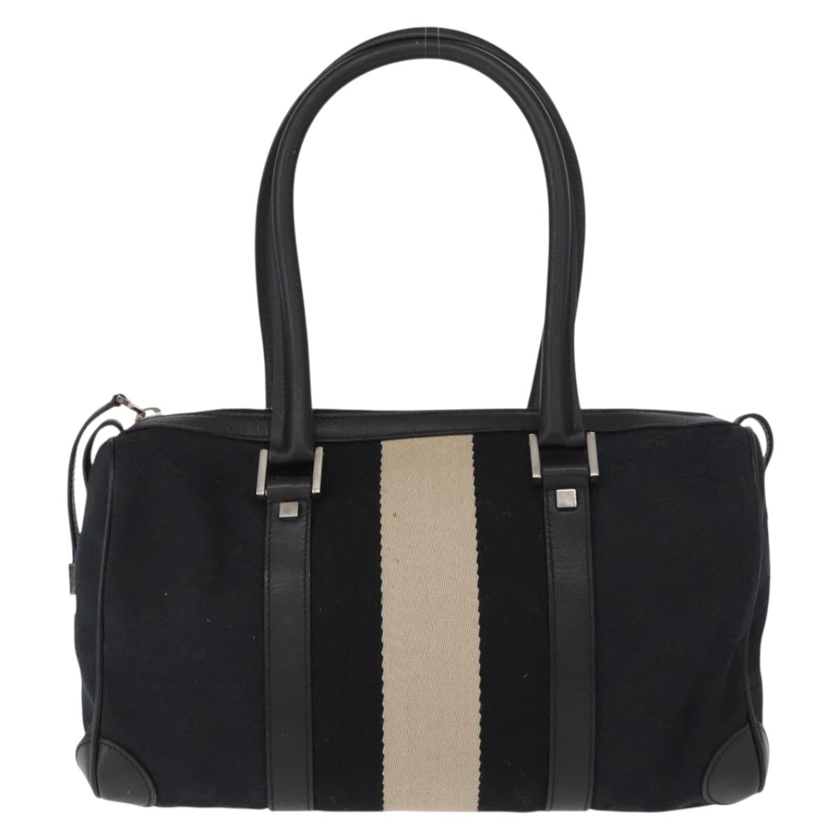 GUCCI GG Canvas Hand Bag Black Silver 000 0851 3754 Auth 155656