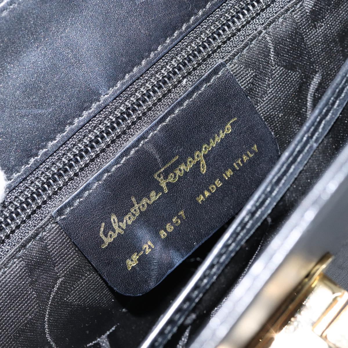 Salvatore Ferragamo Gancini Hand Bag Leather Black Gold Auth 155657