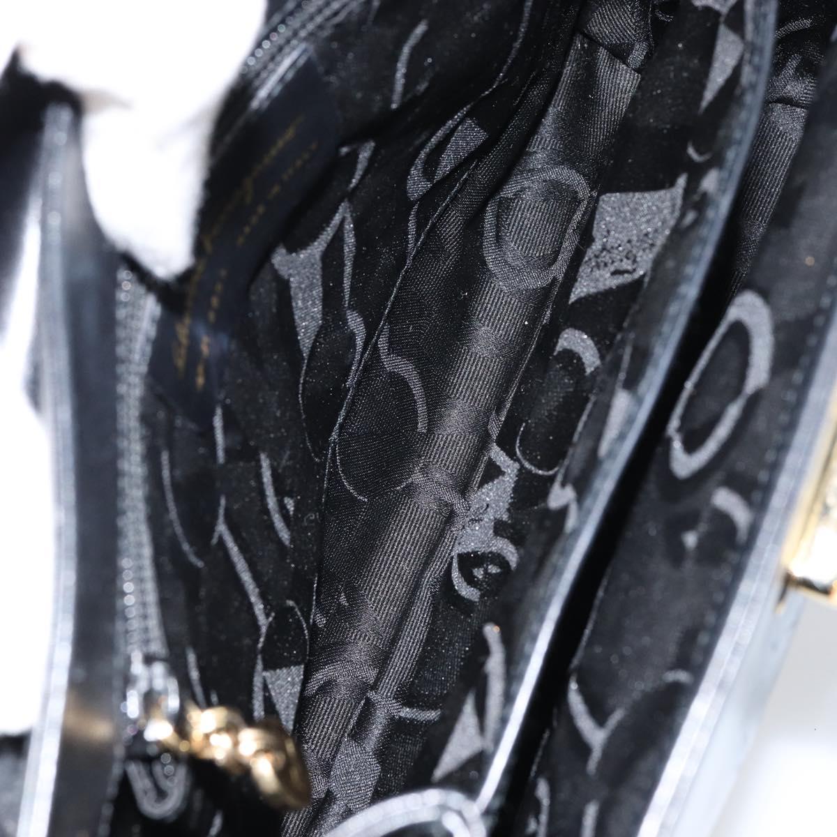 Salvatore Ferragamo Gancini Hand Bag Leather Black Gold Auth 155657