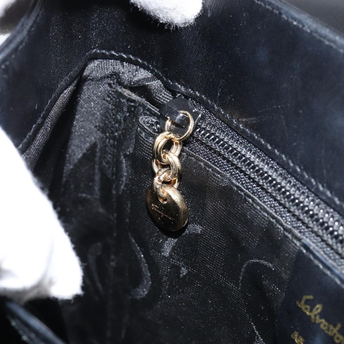 Salvatore Ferragamo Gancini Hand Bag Leather Black Gold Auth 155657