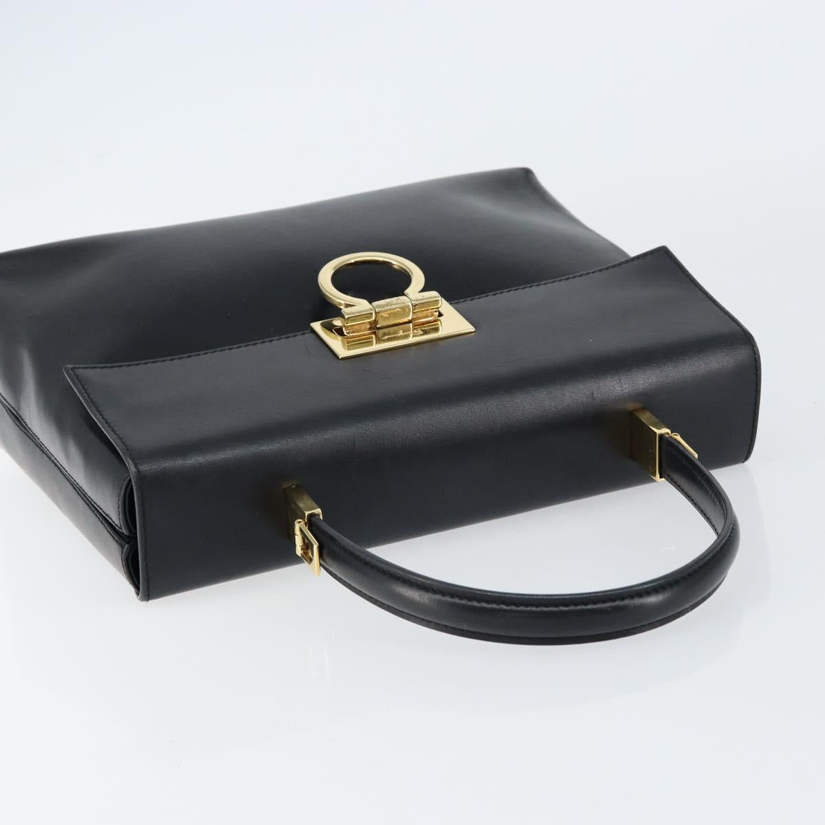 Salvatore Ferragamo Gancini Hand Bag Leather Black Gold Auth 155657