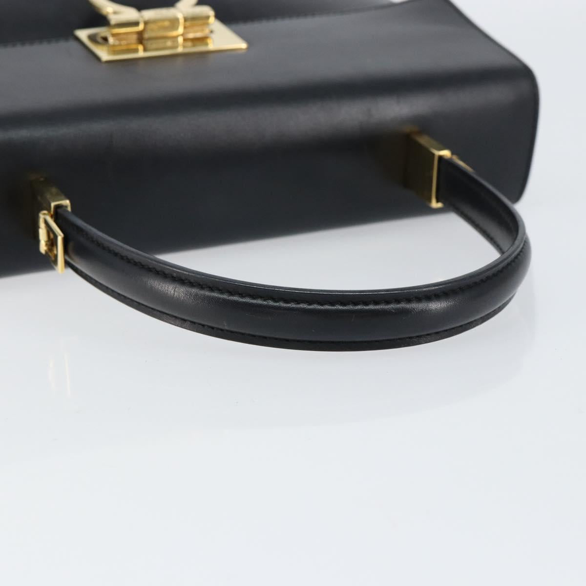 Salvatore Ferragamo Gancini Hand Bag Leather Black Gold Auth 155657