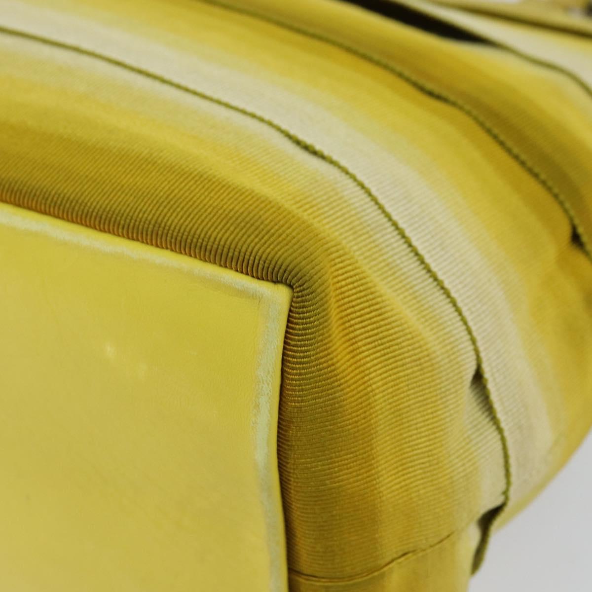 Salvatore Ferragamo Vala Chain Tote Bag Canvas Yellow Silver Auth 155658