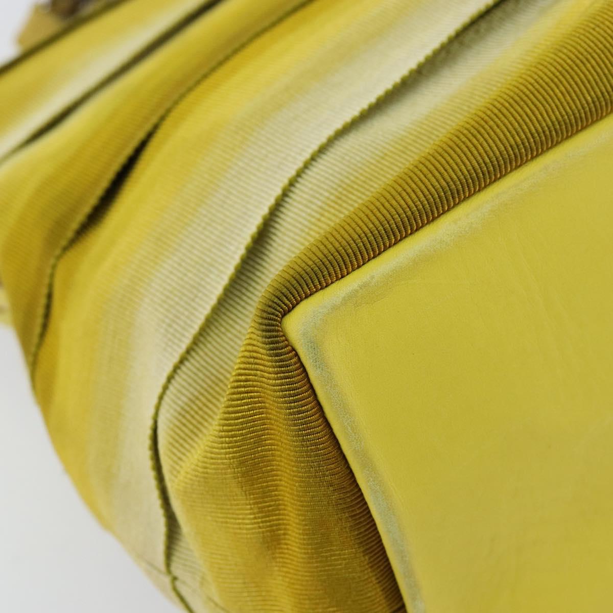 Salvatore Ferragamo Vala Chain Tote Bag Canvas Yellow Silver Auth 155658