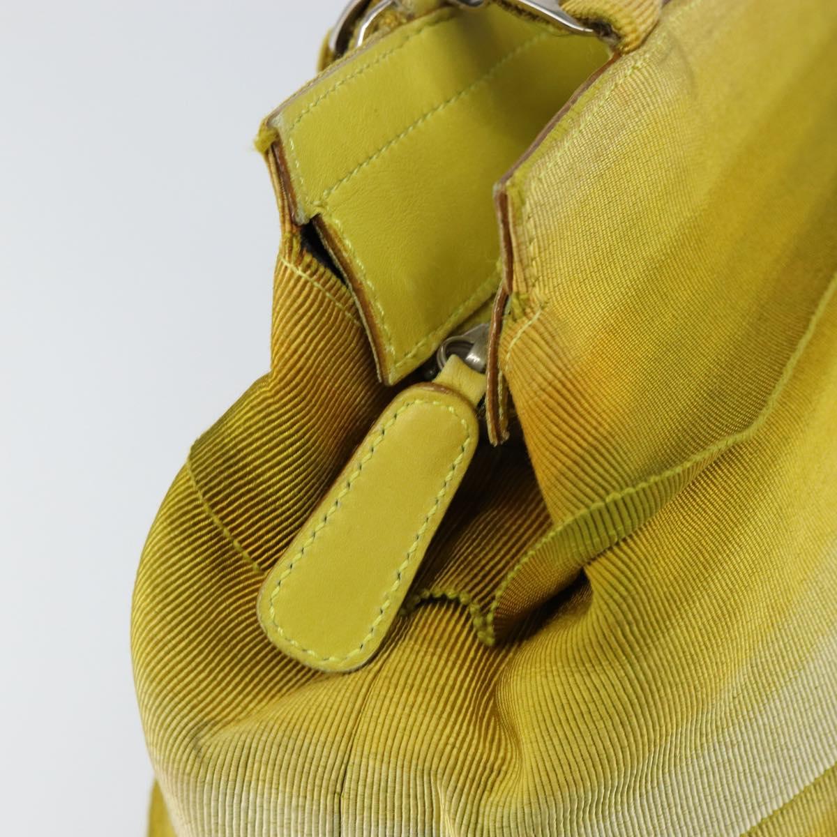 Salvatore Ferragamo Vala Chain Tote Bag Canvas Yellow Silver Auth 155658