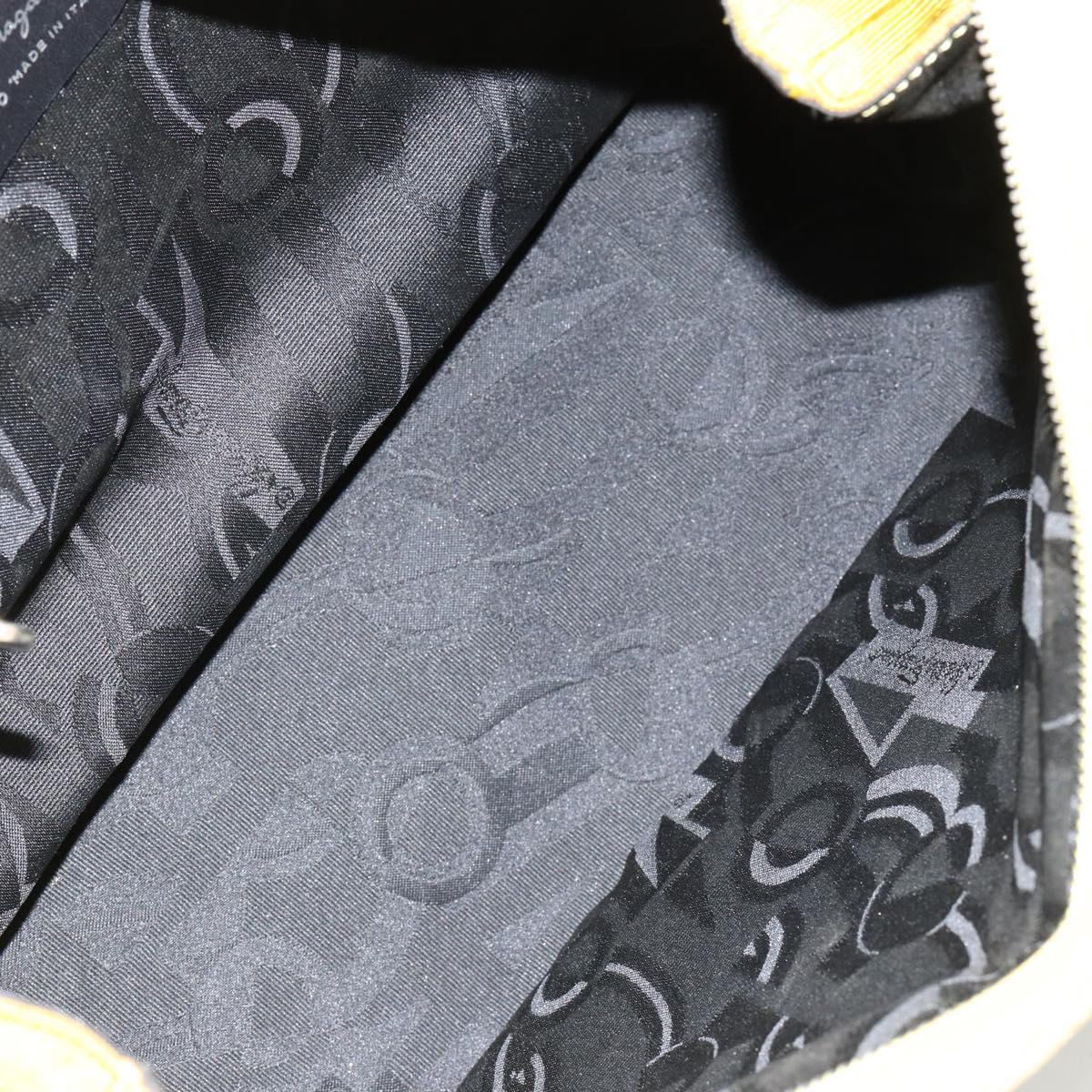 Salvatore Ferragamo Vala Chain Tote Bag Canvas Yellow Silver Auth 155658